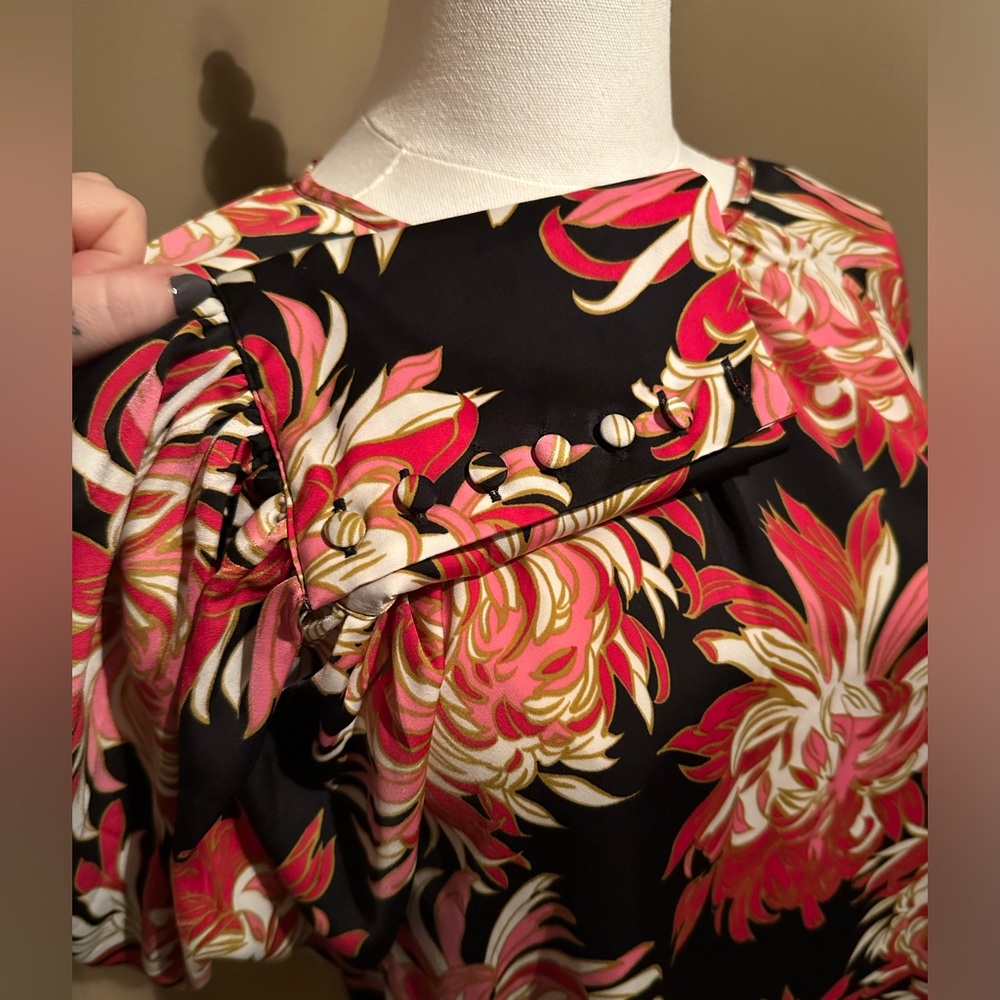 Who What Wear Floral Balloon Sleeve Button Cuff Blouse Size M - Picture 5 of 5